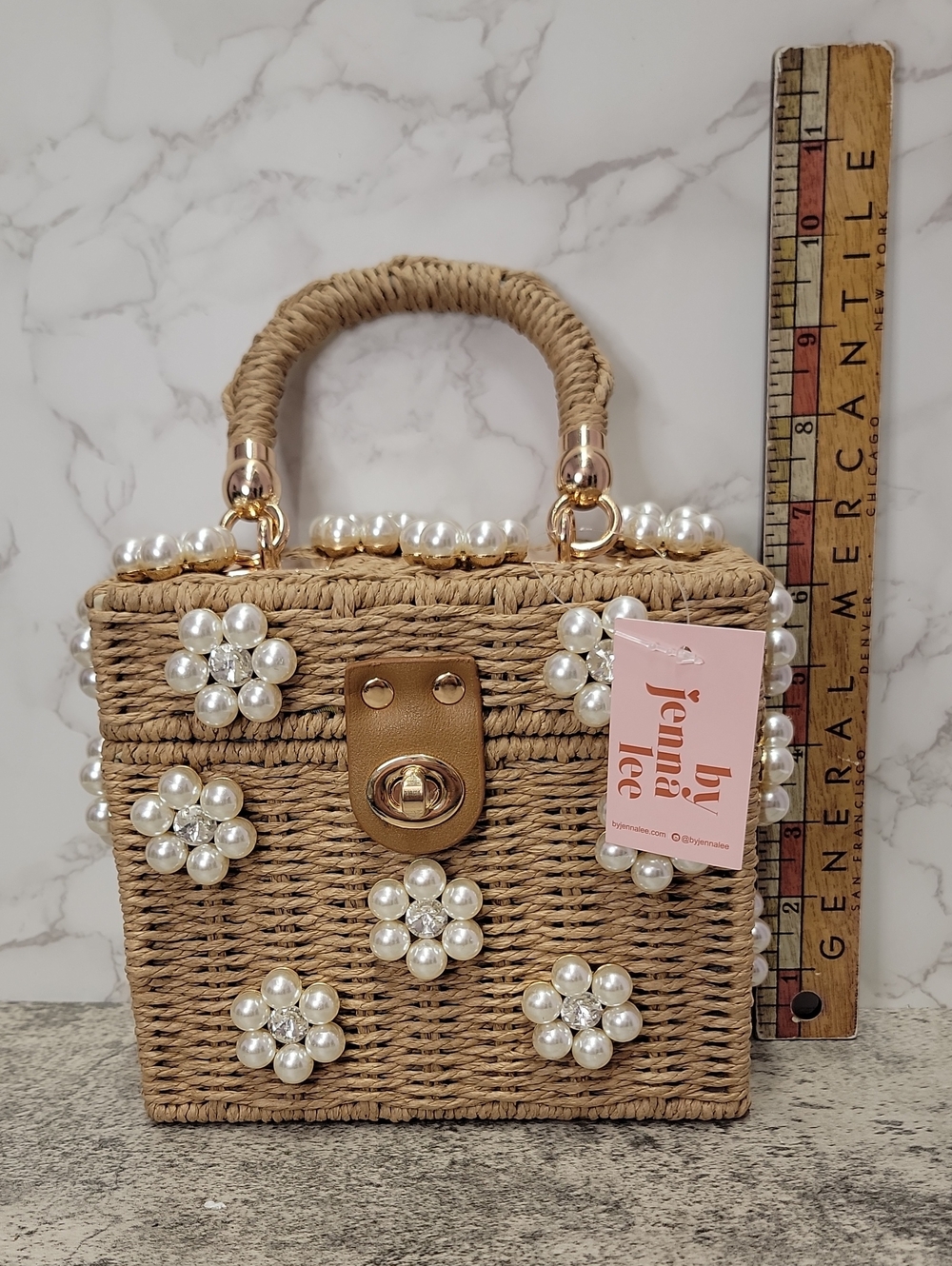 Daisy Embellished Straw Bucket Bag | Rattan Flower Box Purse by Jenna Lee - Picture 9 of 9